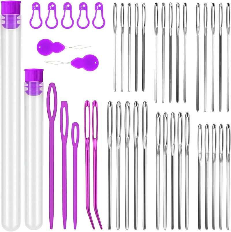 Bupete 42 Pcs Large Eye Blunt Yarn Needles Set, Darning Needles for Yarn, Crochet Needle, Plastic Needles, Tapestry Needles with Curved Darning Needles Knitting Needles for Sewing - Image 1